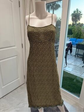 Free People Floral Olive Green Slip Dress with Spaghetti Straps